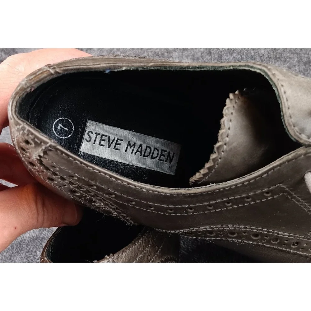 Steve Madden Neville Wingtip Brogue‎ Oxfords Dress Shoes Men 7 Grey Leather